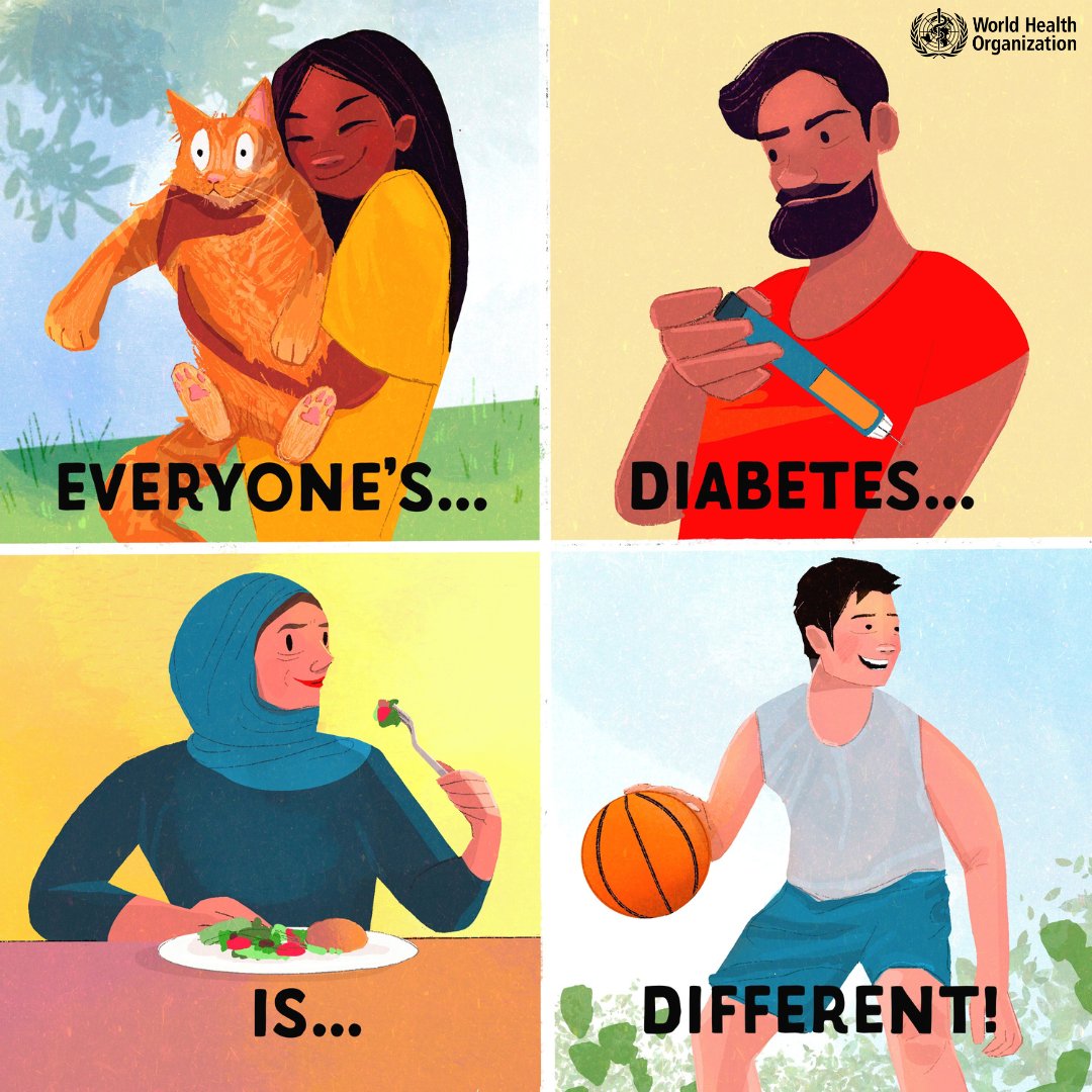 It's #WorldDiabetesDay

Type 1 diabetes is not preventable.

Type 2 #diabetes is often preventable through a healthy diet, regular physical activity, maintaining a healthy body weight &amp; avoiding tobacco use.

Diabetes can be different for everyone - every lived experience
