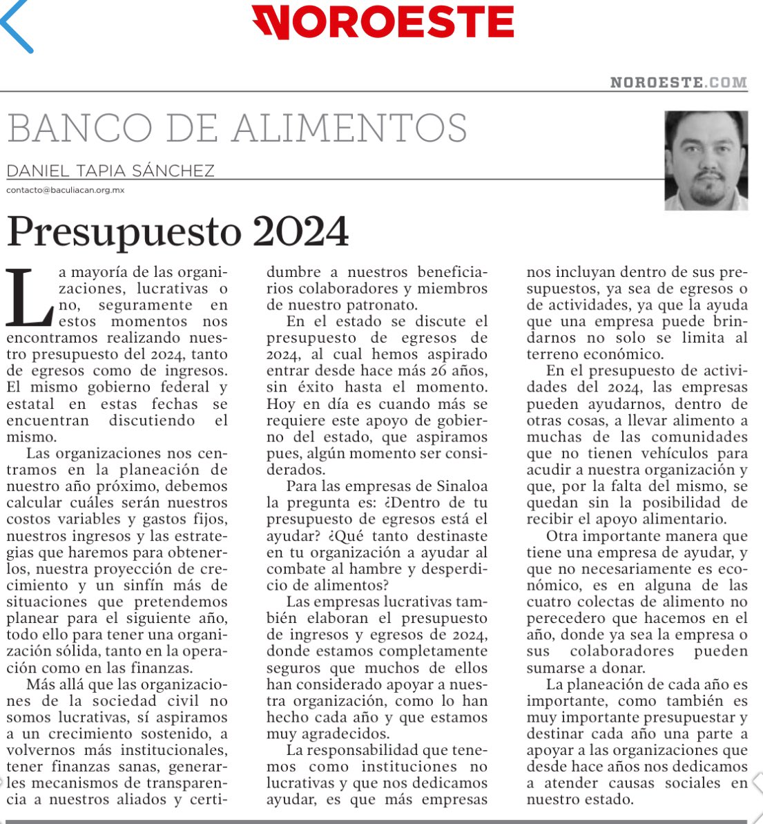 ¿Cuánto de tu presupuesto del 2024 es para ayudar? Comparto la colaboración semanal con <a href="/noroestemx/">Noroeste</a> vía <a href="/BAMXCULIACAN/">BAMX CULIACÁN</a>