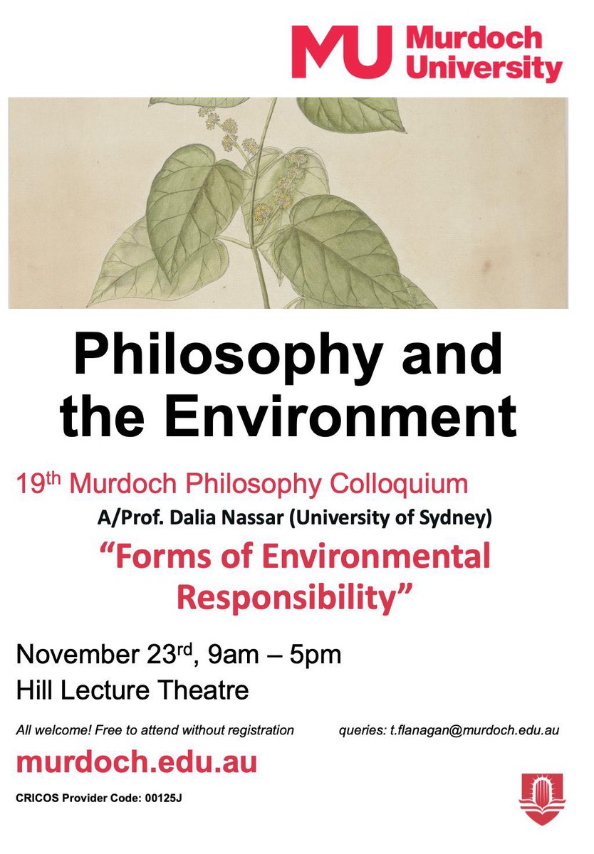 One week to go before the fascinating masterclass with @dalia__nassar and the Philosophy and Environment Colloquium! Find out more/register: philevents.org/event/show/114… 🌿 philevents.org/event/show/114… 🌱 Organised by @imKopfetschirpt and @MurdochUni Philosophy