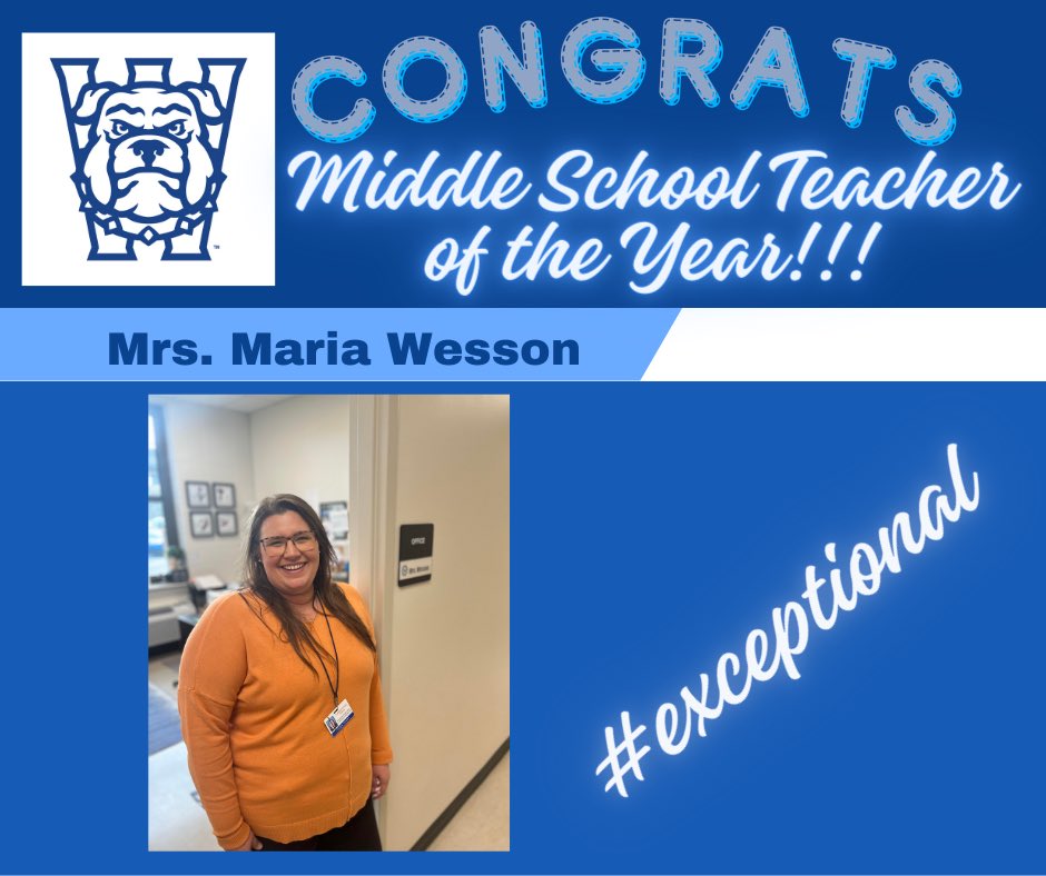 Congratulations to our 2023 Middle School Teacher of the Year!💙🐶 @mmbwesson #exceptional