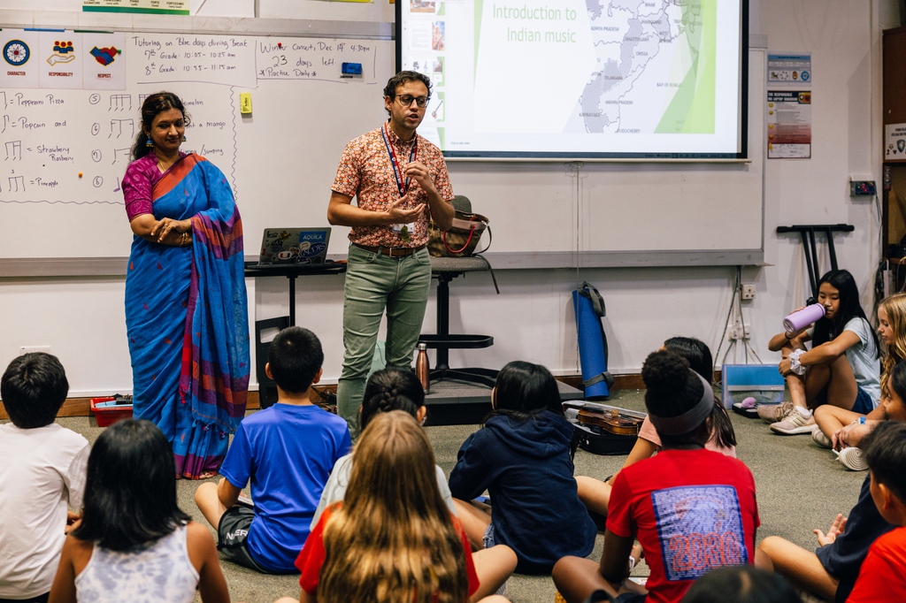 Carnatic violinist and vocalist Srividya Sriram visited #SASedu middle school strings class last week to present on the Carnatic violin. She provided insight into Southern Indian music, and students had a chance to count the rhythms and play the Carnatic violin.