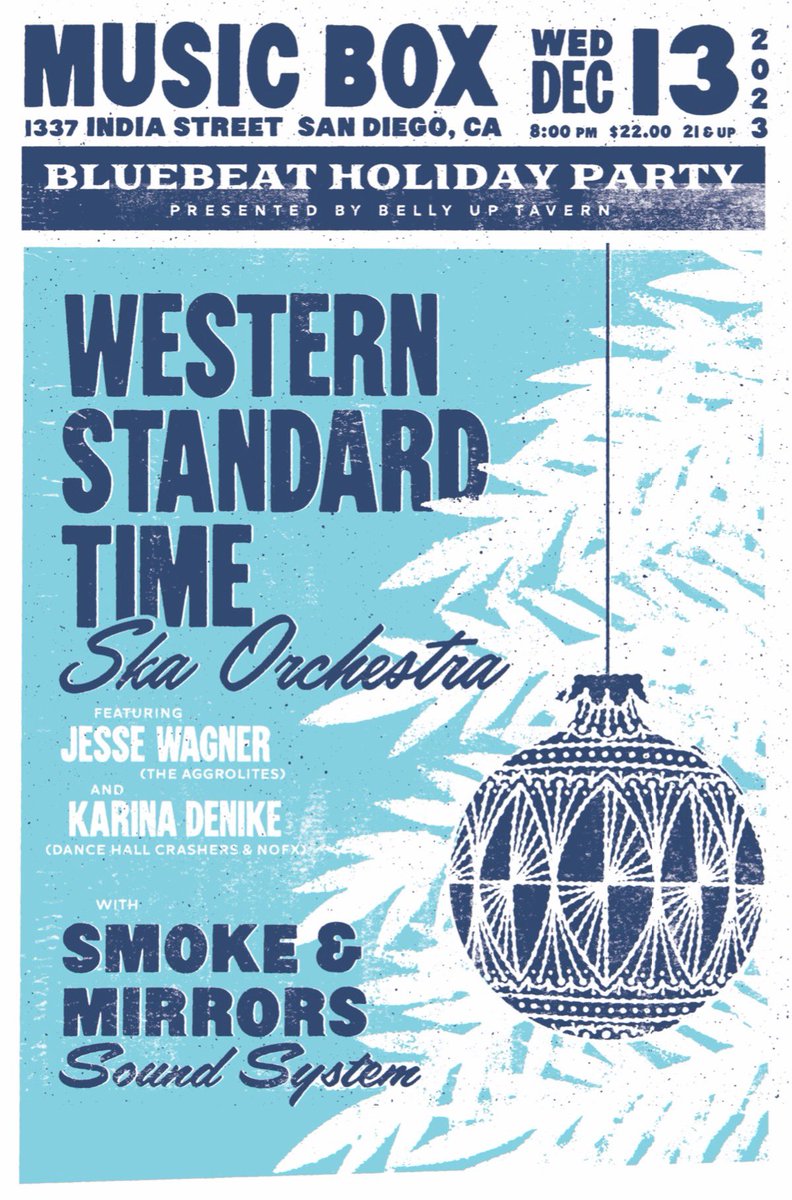 WesternStandardTime (@wstska) on Twitter photo SAN DIEGO!! Let’s get festive this December! Featuring Jesse Wagner of the Aggrolites and Karina Denike from The Dancehall Crashers and NOFX plus members of Slightly Stoopid and your very own Padre’s official organ player <a href="/Bobbycressey/">Bobby Cressey</a>
See you there!
ticketweb.com/event/western-… SAN DIEGO!! Let’s get festive this December! Featuring Jesse Wagner of the Aggrolites and Karina Denike from The Dancehall Crashers and NOFX plus members of Slightly Stoopid and your very own Padre’s official organ player <a href="/Bobbycressey/">Bobby Cressey</a>
See you there!
ticketweb.com/event/western-…
