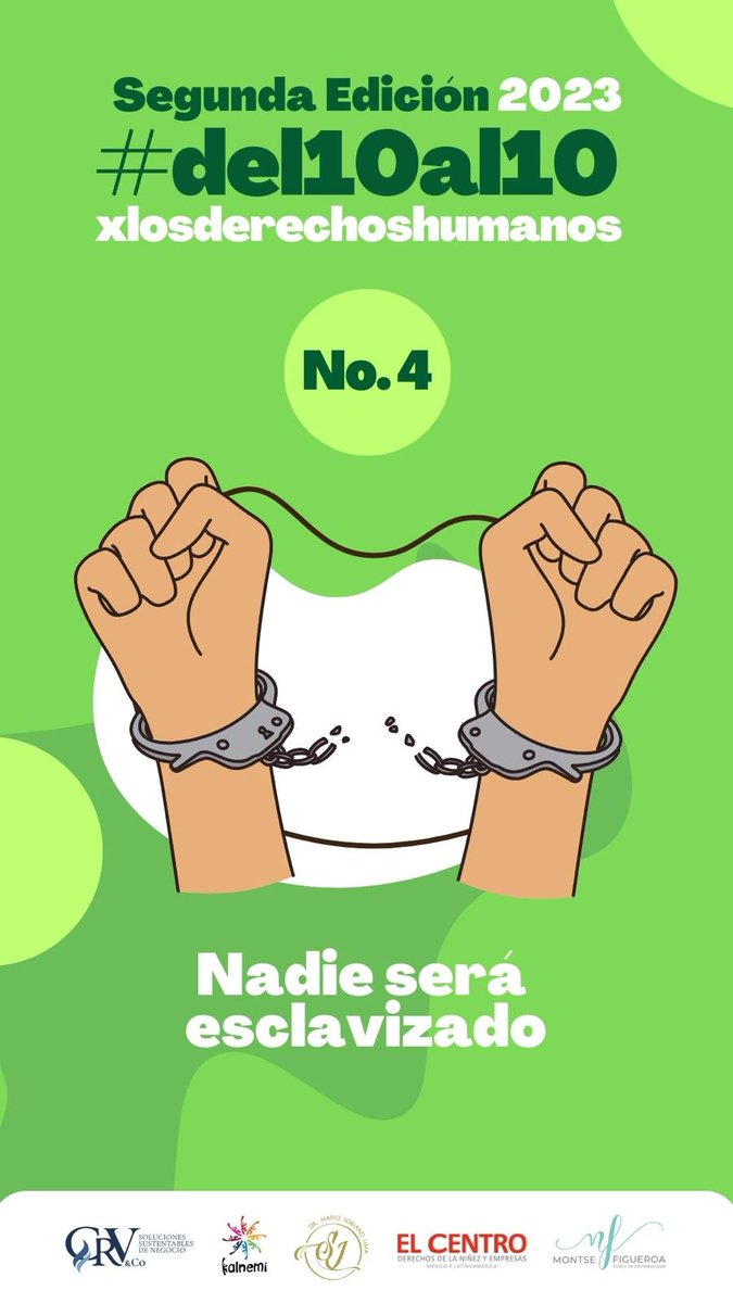 CentroDerechos's tweet photo. Hoy 13 de noviembre nos tocó hacer conciencia, compartir y ejercer los #DerechosHumanos
No. 4 Nadie será esclavizado
#Del10al10xlosDerechosHumanos https://t.co/nnga22edp8