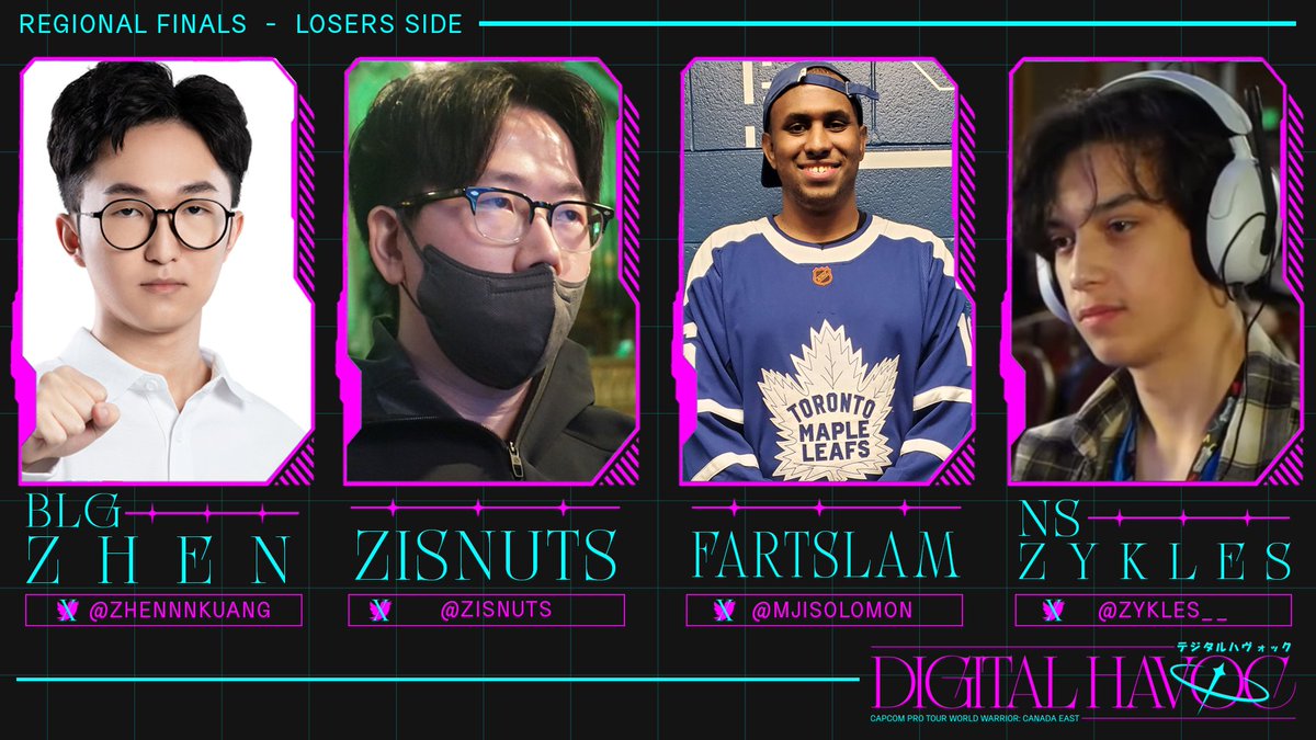 Here are our Top 8 Finalists for the #CPTWW2023 Canada East Regional Finals.

Winners Side:

<a href="/thesayff/">Sayff</a>  vs <a href="/_RamiRammal/">Rami</a> 
<a href="/FluxWaveZ/">FluxWaveZ</a>  vs @umerogan 

Losers Side:

<a href="/zhennnkuang/">Zhen</a> vs <a href="/ZisNuts/">ZisNuts</a> 
<a href="/mjiSolomon/">Z.Z.</a> vs <a href="/Zykles__/">Zykles @ Tidal Waves, Perfect Storm</a> 

Ticket sales are still live. 

Be sure to get yours today! (1/2)
