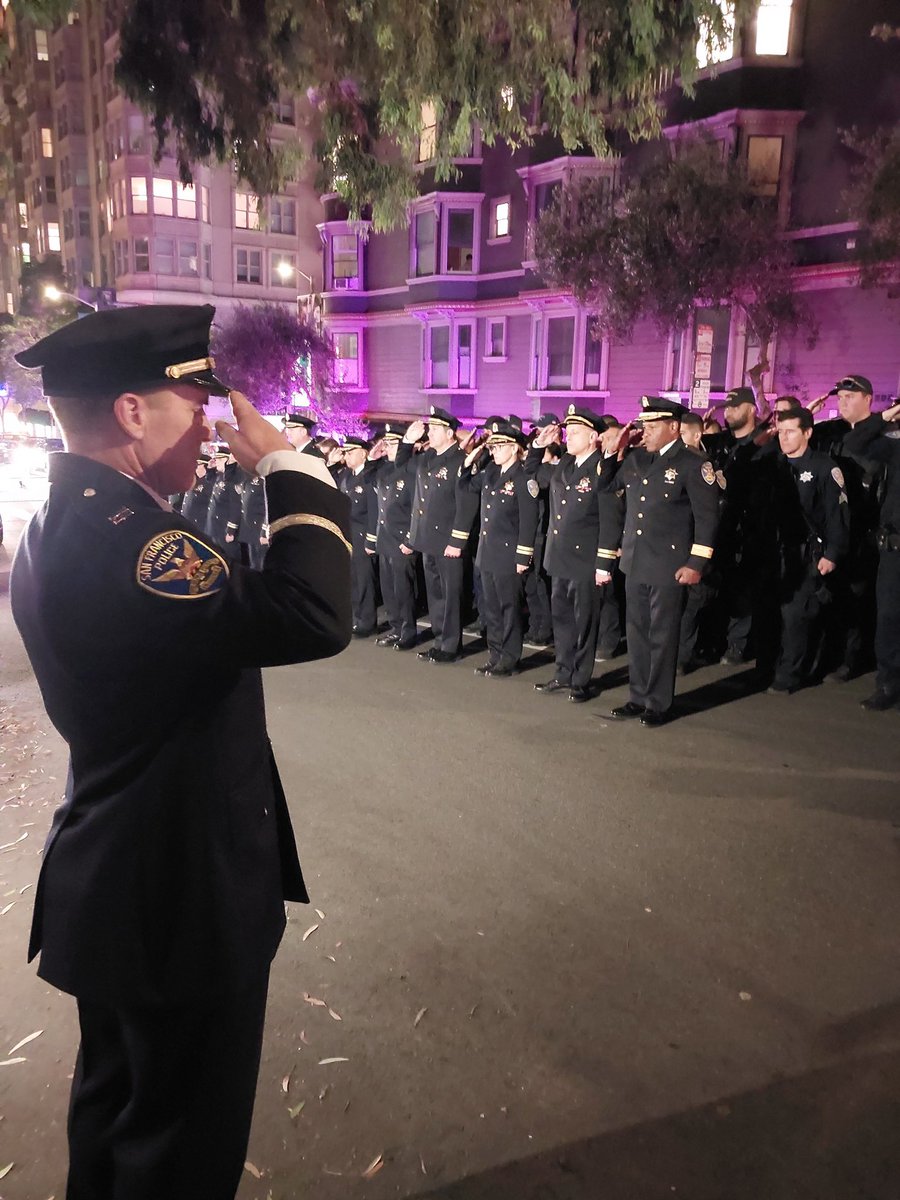 SFPD's tweet image. Tonight, current and former members of the SFPD met at Pine/Franklin St to remember Officer James Guelff who was killed in the line of duty 29 years ago, on Nov 13, 1994. Officer Guelff was shot and killed by a carjacking suspect as he approached the suspect's vehicle.