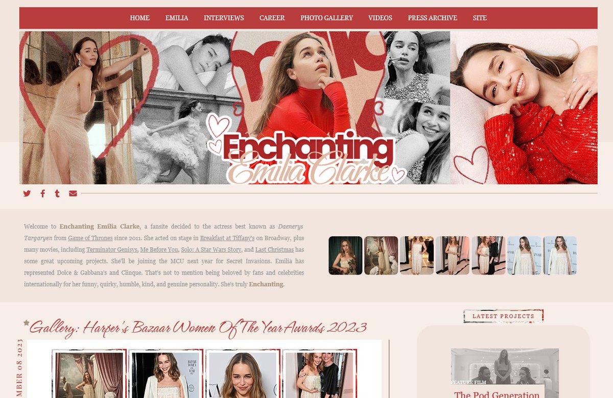 Brand New Theme
Thanks to <a href="/DesignsByKaci/">DesignsbyKaci</a> we have a gorgeous brand new theme on the site using the Harper Bazaar photoshoot! Check it out :) emilia-clarke.com