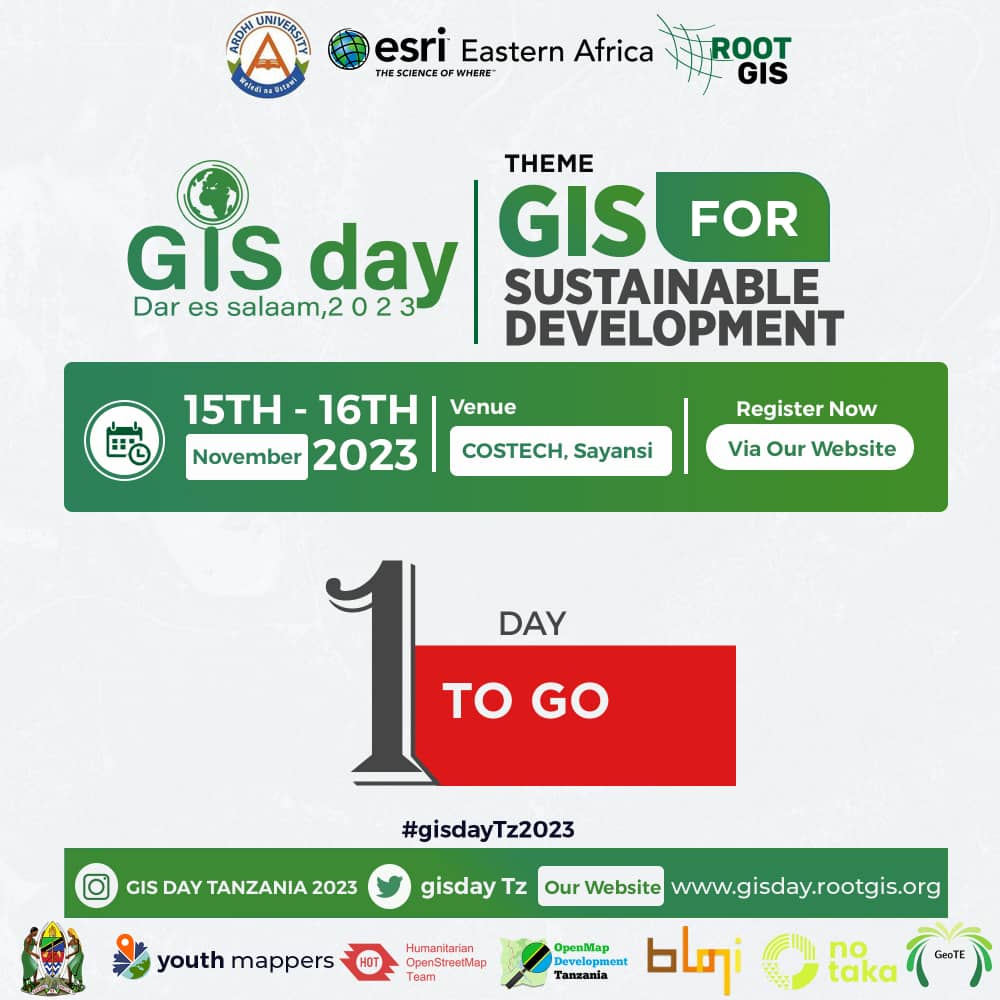 Tomorrow is the day! GIS Day Tz 2023 is about to kick off, and it's an event you won't want to miss. The world of geospatial technology awaits your presence. Join us at COSTECH, Dar es Salaam, and be part of a day filled with insights, connections, and innovation. #gisdayTz2023