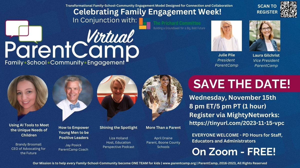 Join us for Family Engagement Week at Virtual #ParentCamp, featuring incredible sessions & Mighty Networks for safer connections. buff.ly/3QVmHGd #KYFamEngage2023 @WhiteHouseHPI @HSFNews @HRe3News @jravina925
@k_culbreath @EduDuctTape @EduGladiators @ELLChat @Latinos4Ed