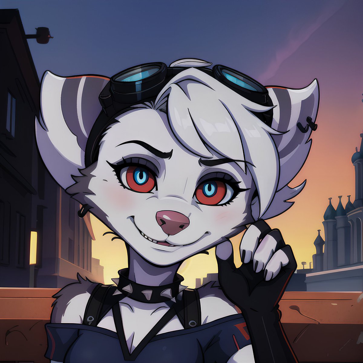 Rivetus's tweet photo. I mixed Rivet and Loona (from Helluva Boss) and this is what I came up with. What do you think about this? https://t.co/3XXHmNZJ7N