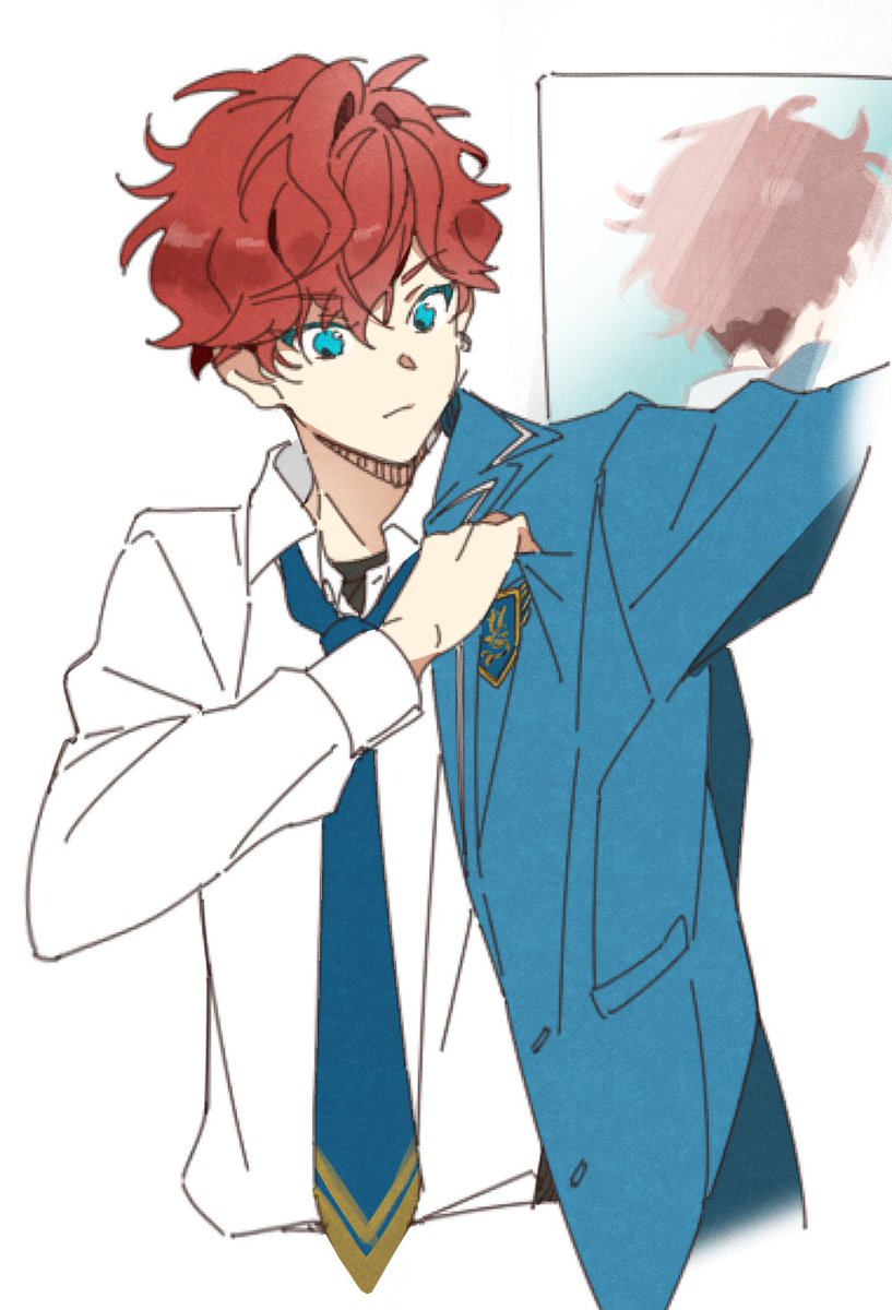 1boy male focus necktie jacket school uniform red hair blazer  illustration images