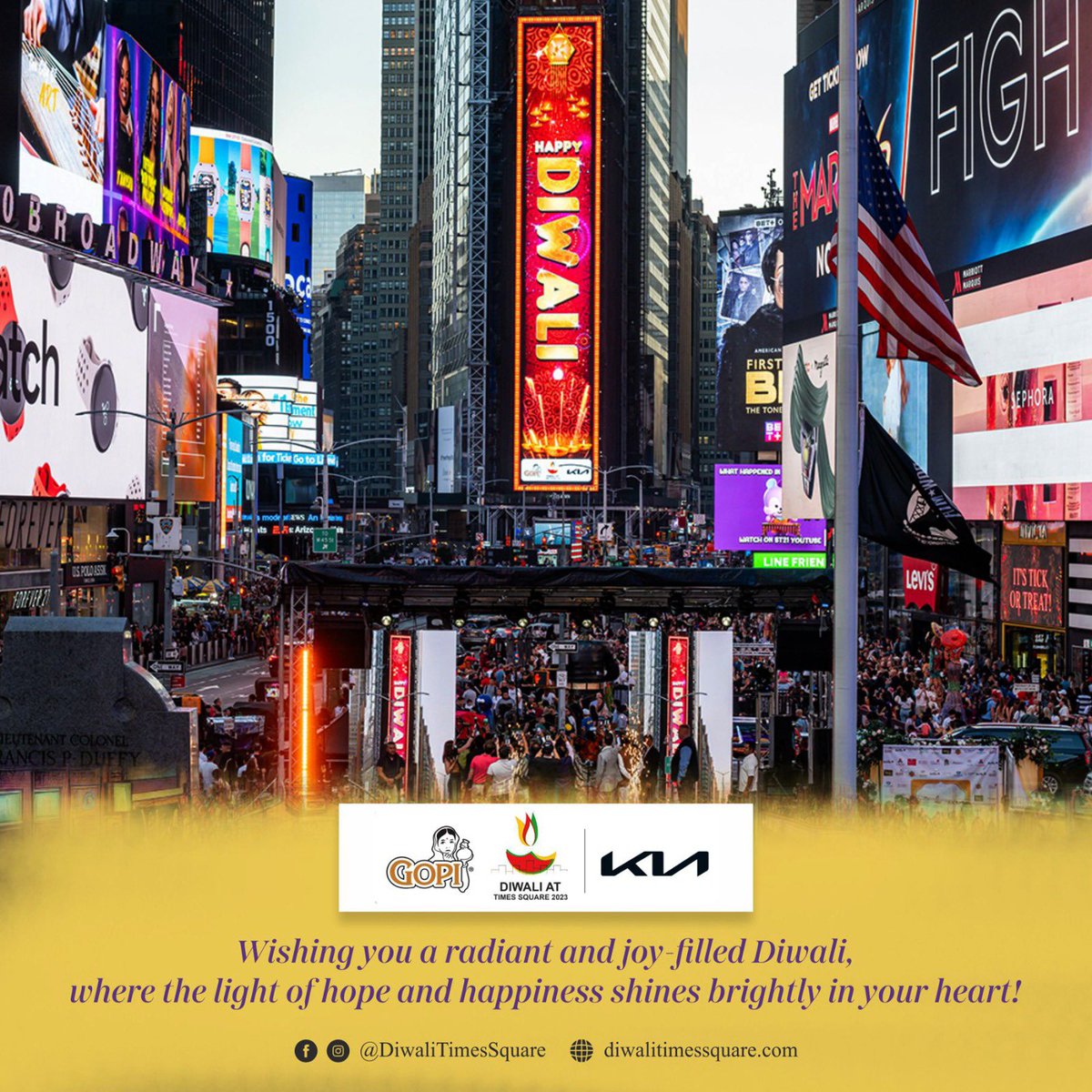 Gopi Diwali at Times Square presented by KIA is delighted to extend our warmest wishes to each and every one of you on this joyous occasion of Diwali!🪔