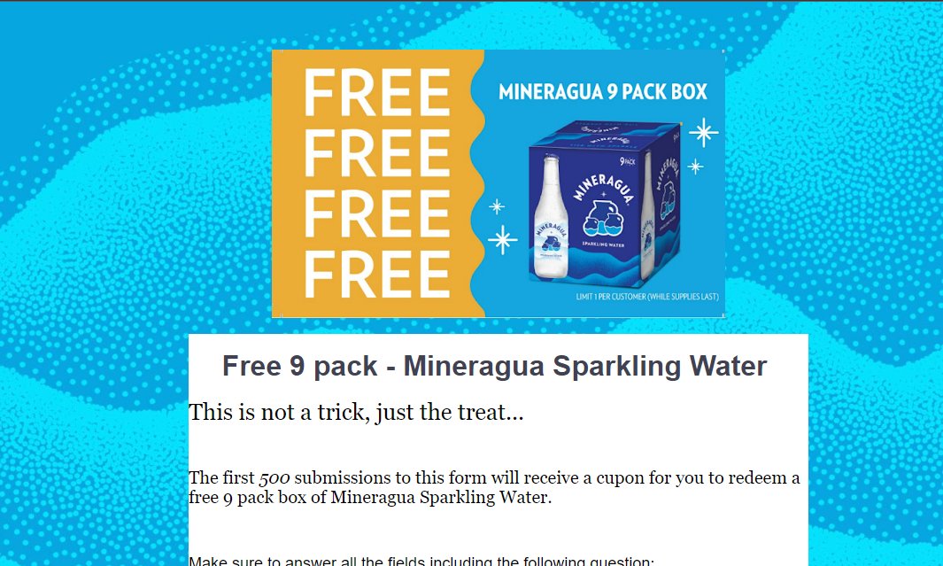 FREE 9 Pack of Mineragua Sparkling Water 🌊

- First 500 Submissions ONLY

app.wyng.com/Free-9-pack-Mi…