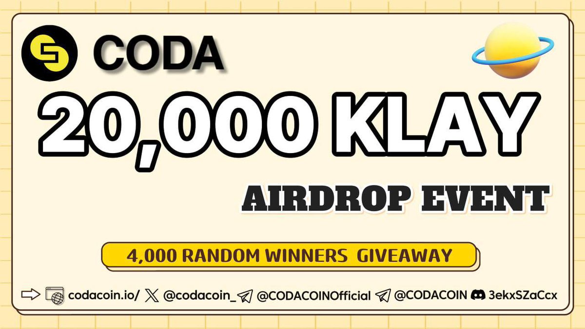 #CODACOIN is running a massive 20,000 KLAY #airdrop campaign in  tokens!

Join our Gleam competition:
🔗 gleam.io/vzwfO/codacoin

Follow all the rules and tag your friends to join the airdrop campaign!

#Metaverse #Giveaway #web3 #KLAY #KLAYTN #CODA
