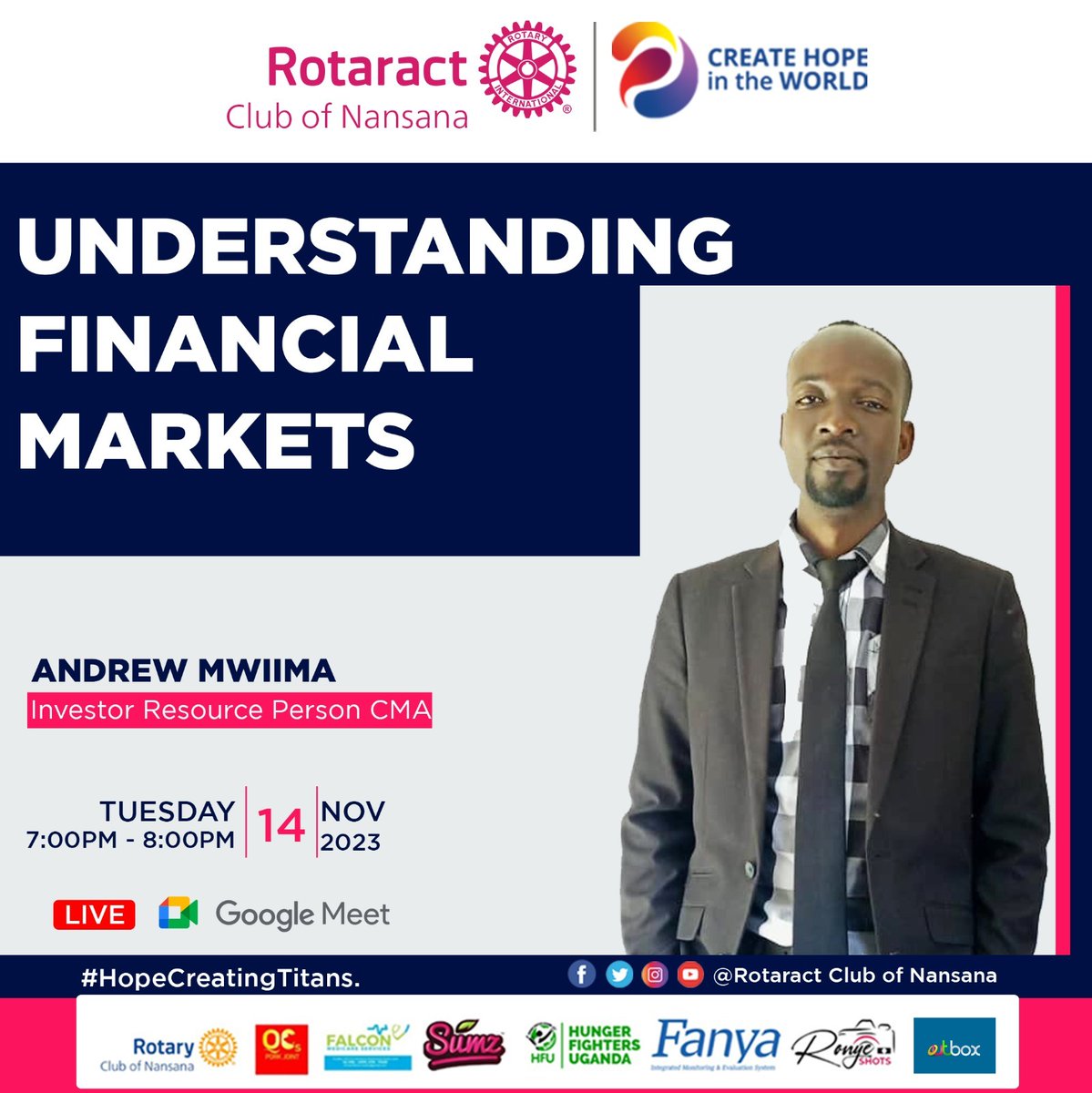 rctnansana's tweet image. FELLOWSHIP ALERT!
This Tuesday 14th/11/2023, we're learning about Understanding Financial Markets as shared by @AndrewMwiima from @CmaUganda.
We'll be meeting virtually so y'all can attend from anywhere. Fellowship starts at 7pm.
#HopeCreatingTitans
#CreatingHopeInTheWorld