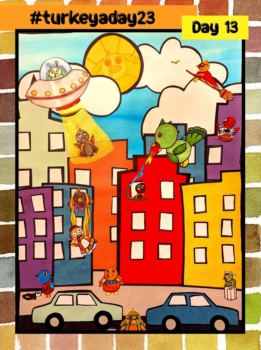 ArtWithMrE's tweet photo. Sunny days..chacin' the..clouds away.. Day 13 of #turkeyaday23 ! #turkeyaday #artchallenge https://t.co/5FTjcs2qwZ