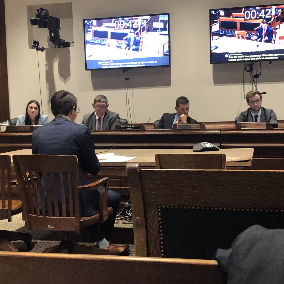LSCatHarvardLaw's tweet photo. Kudos to 3Ls Nathan Lowry &amp; David Paul for their compelling testimony on 11/13 before the Mass. Joint Cmte on Veterans &amp; Fed. Affairs re the urgent need to modernize the Ch. 115 safety net program. Drawing on their rep. of Vet Clinic clients, they made a powerful case for reform. https://t.co/fzkCACwQ24