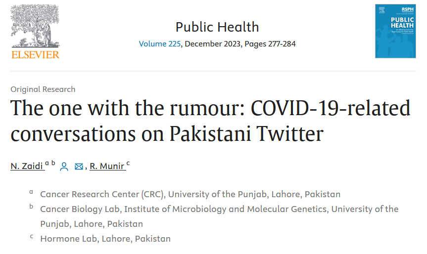 CancerbioC's tweet photo. Latest from @Nosheen_Z &amp; @MunirRimsha of @cancerbioC in @Elsevier's #PublicHealth: Navigating #COVID Chatter on Pakistani Twitter. Yes, the title was inspired by a 'not the best' episode from one of our favorite sitcoms. Unveiling pseudoscientific misinformation during #COVID https://t.co/MzoQzPquog
