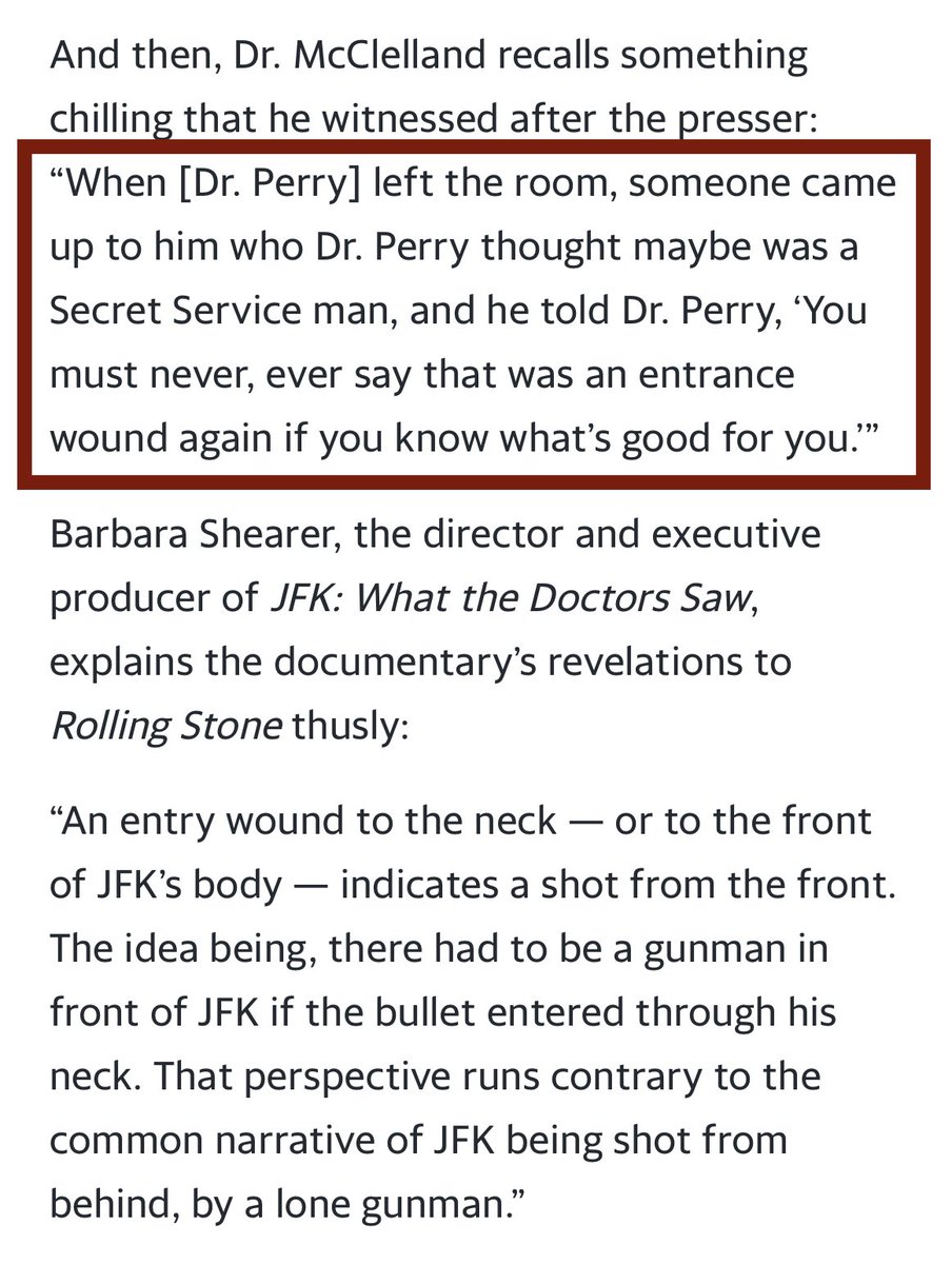 SantaSurfing's tweet image. Anons affirmation!🙏
Conspiracy Theorist no more! 💥

The Truth about JFK assassination finally hits MSM.
Doctors reveal a different story than the government! One doctor was threatened if he ever reported about the shot in JFK’s neck! 😳
A documentary will feature tomorrow!…
