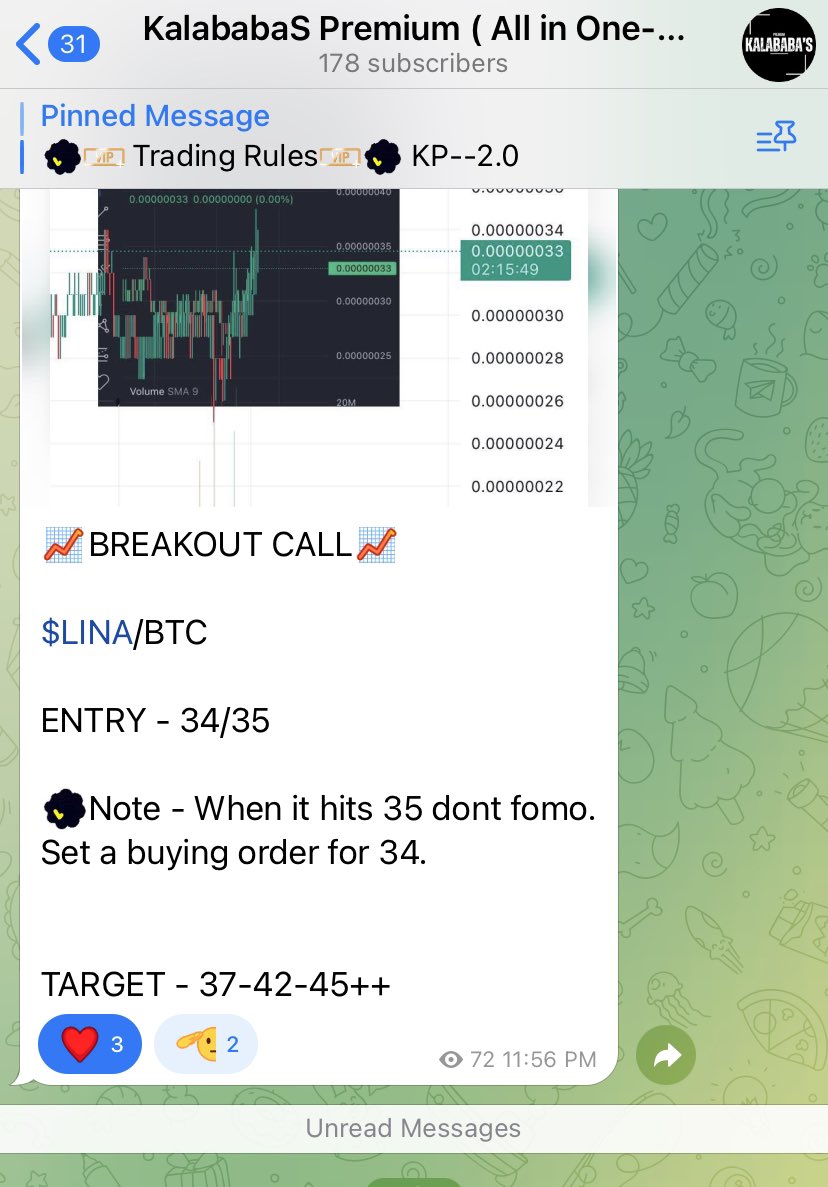 $LINA #LINA 

Signals no Bs003 (updates 🚨)

See the buy range , dont buy before it hit 35 .