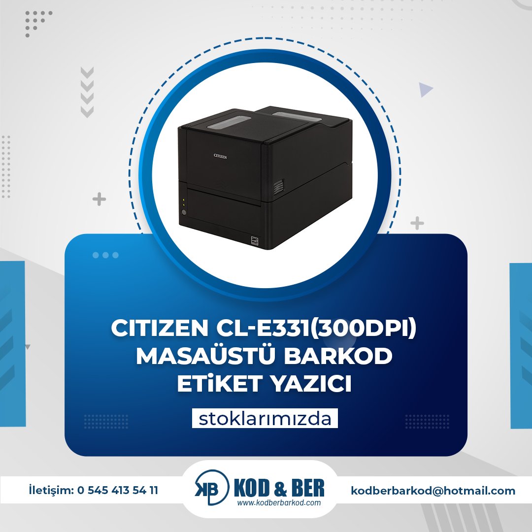 CITIZEN CL-E331(300DPI) Masaüstü Barkod Etiket Yazıcı Stoklarımızda...
#BarkodMakinesi #BarkodYazıcı #EtiketYazıcı #YapışkanlıEtiketYazıcı #EndüstriyelBarkod #ZebraBarkodYazıcı #kodberbarkod #etiket #barkod #argox #KuşeEtiket #termaltransfer #zebra #zebrabarkod #zebrabarkodyazıcı