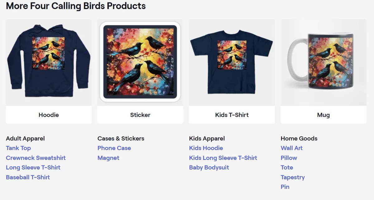TaicheTees's tweet photo. Four Calling Birds - Blackbirds - #TShirt #teepublic #taiche #twelvedaysofchristmas #acrylicpainting #christmasdecor #holidayseason #days #holidaycheer #christianity #gospels #evangelists #thefourth #blackbird #callingbirds
#Christmas2023 https://t.co/TGUurYBdEg https://t.co/LyTc8Zr6lQ