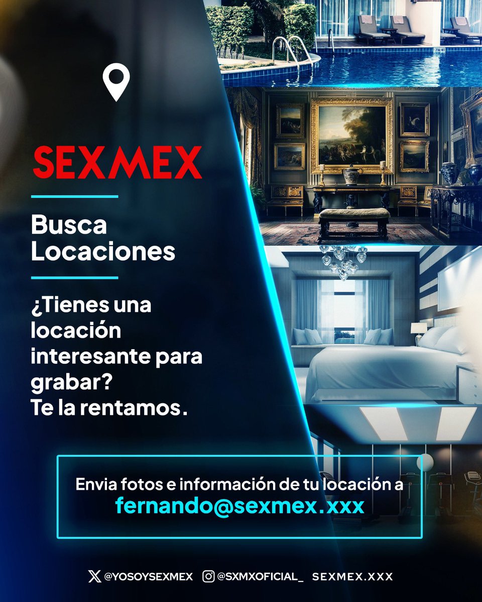 Sexmex (@yosoysexmex) on Twitter photo 📍¿Tienes la locación adecuada para la productora porno más importante de Hispanoamérica?
¡Te estamos buscando!
Envía fotos e información de tu locación a fernando@sexmex.com y hagamos el mejor porno juntos. 📍¿Tienes la locación adecuada para la productora porno más importante de Hispanoamérica?
¡Te estamos buscando!
Envía fotos e información de tu locación a fernando@sexmex.com y hagamos el mejor porno juntos.