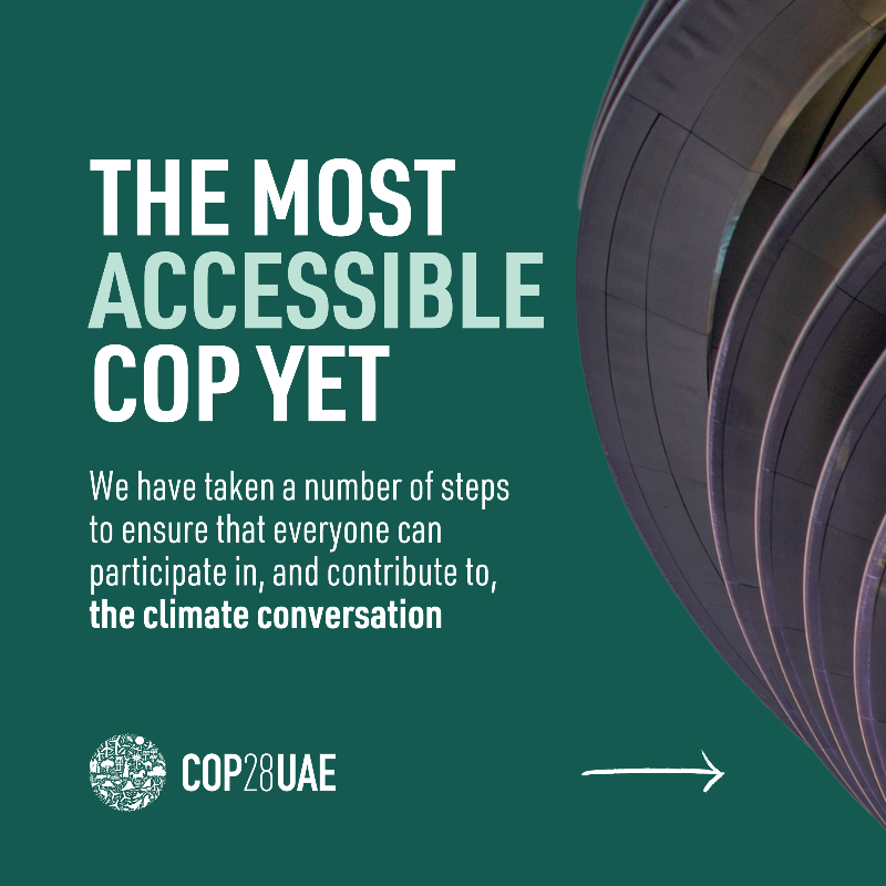 COP28_UAE's tweet photo. Learn more about the measures we are implementing to make COP more accessible and inclusive than ever before.

#COP28