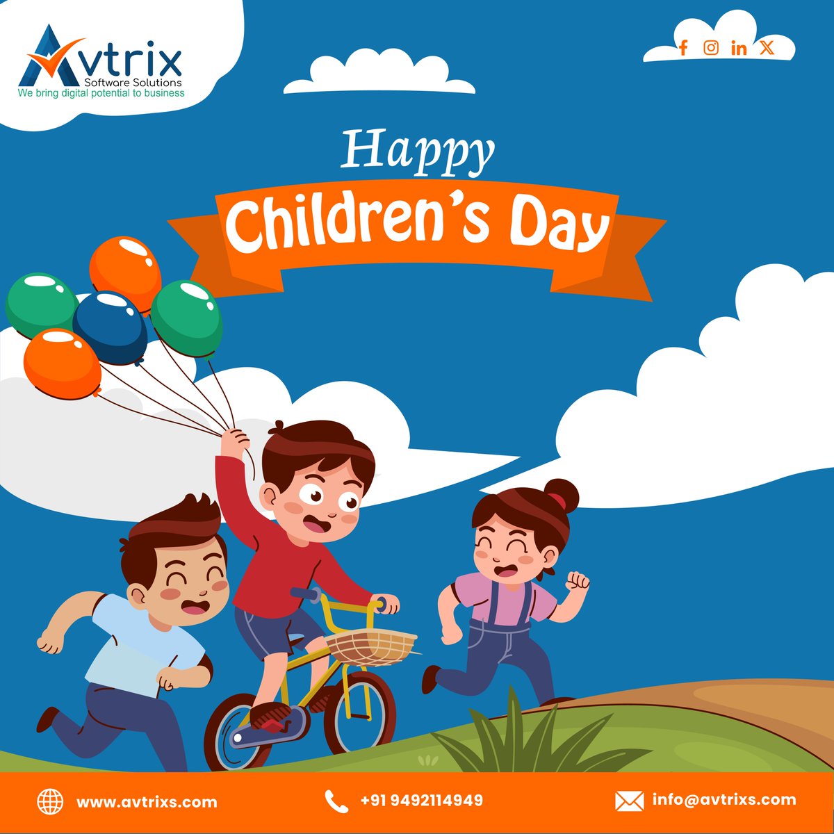 AvtrixSoftware's tweet image. To the incredible young minds who will shape the future of technology, Happy Children&apos;s Day! 

For more information,
📞 +91 9700357111
🌐 avtrixs.com
Mail ID: Info@avtrixs.com

#avtrixsoftwaresolutions #avtrix #ChildrensDay #HappyChildrensDay #SoftwareCompany