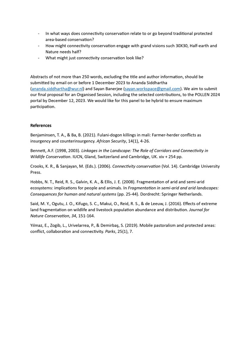 Are you working on #connectivity and conservation? Do consider submitting an abstract for a panel at #POLLEN24 on the Political Ecology of Connectivity and Conservation politicalecologynetwork.org/2023/11/09/pol… <a href="/PolEcoNet/">POLLEN</a> <a href="/sayan12011991/">sayan banerjee</a>