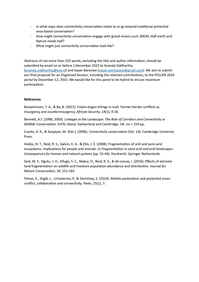 Are you working on #connectivity and conservation? Do consider submitting an abstract for a panel at #POLLEN24 on the Political Ecology of Connectivity and Conservation politicalecologynetwork.org/2023/11/09/pol… @PolEcoNet @sayan12011991