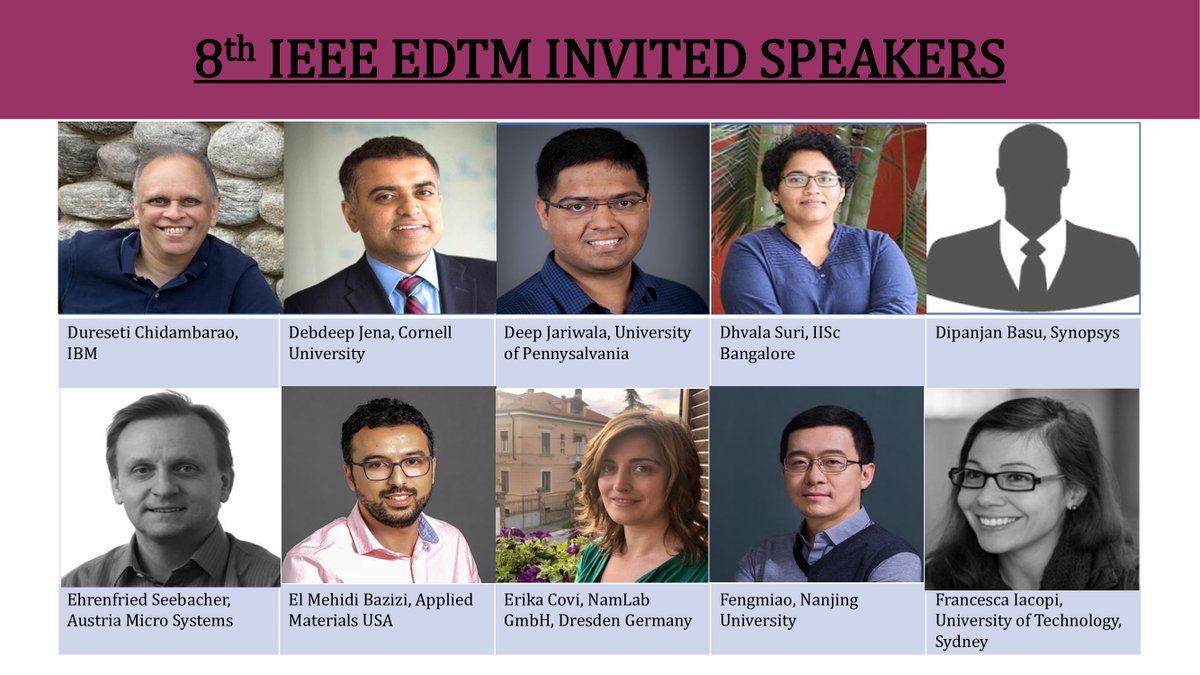 EDTM2024 (@edtm202460220) on Twitter photo 8th #IEEE #EDTM2024 provides you the exclusive opportunity to meet in person, world’s renowned experts from both #industry and #academia as our #Invited Speakers.
<a href="/yogeshs36114738/">Yogesh S. Chauhan</a>
<a href="/shubhamsahay93/">Shubham Sahay</a>
<a href="/MayankIISc/">Prof. Mayank Shrivastava</a>
<a href="/GangulyUdayan/">Udayan Ganguly</a> 8th #IEEE #EDTM2024 provides you the exclusive opportunity to meet in person, world’s renowned experts from both #industry and #academia as our #Invited Speakers.
<a href="/yogeshs36114738/">Yogesh S. Chauhan</a>
<a href="/shubhamsahay93/">Shubham Sahay</a>
<a href="/MayankIISc/">Prof. Mayank Shrivastava</a>
<a href="/GangulyUdayan/">Udayan Ganguly</a>