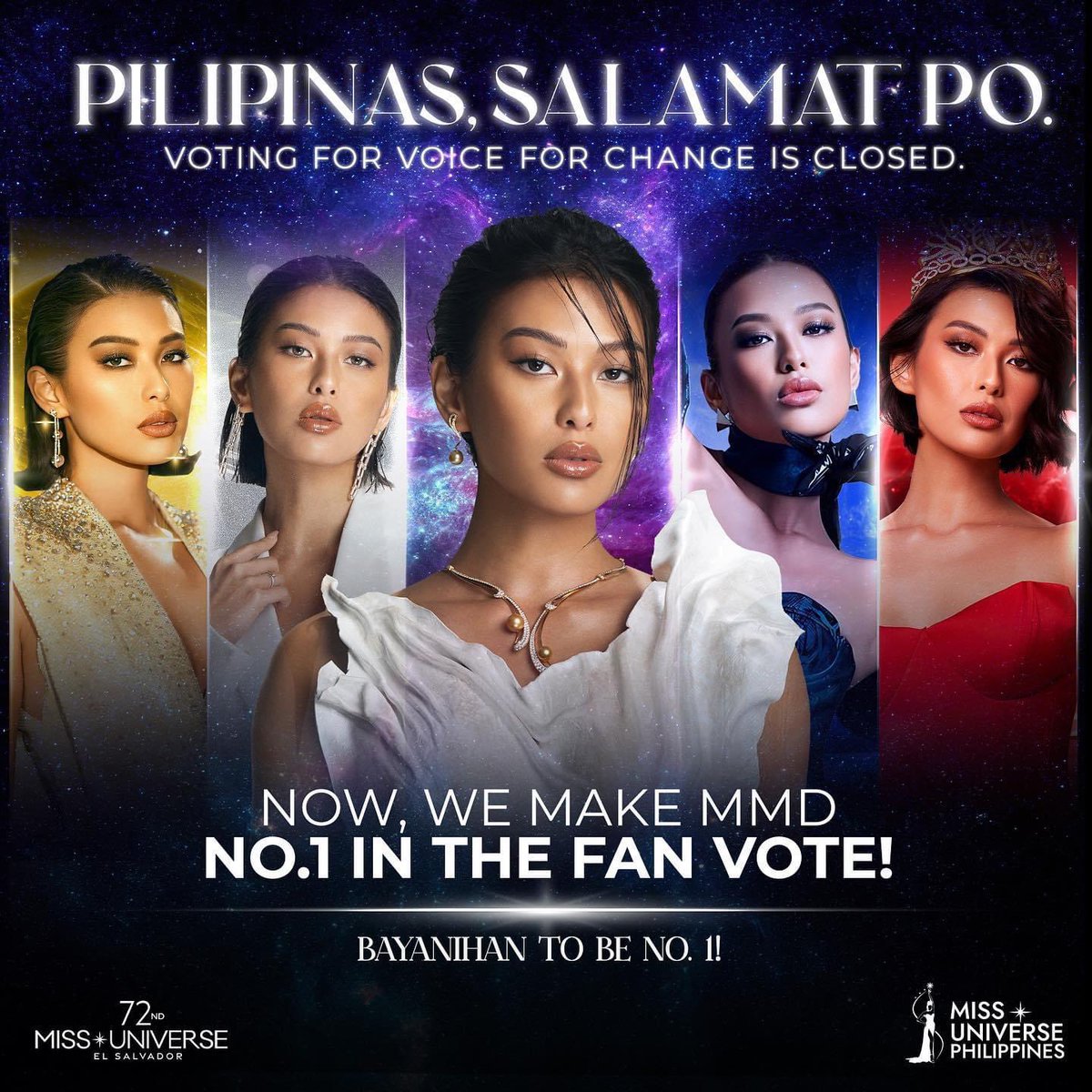 MASS VOTES NOW FOR MMD! 🇵🇭

To vote in the Fan Vote:
1️⃣ Download the Miss Universe App
2️⃣ Go to the Vote tab
3️⃣ Vote PHILIPPINES

Only a few more days until The Most Beautiful Day in the Universe! Let’s do this, Pilipinas! 🇵🇭

#MichelleDee #ForDEEUniverse
#HelloUniverse