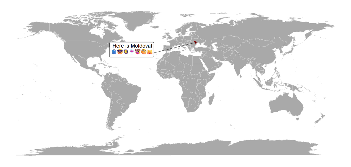 MikePeleah's tweet photo. Where is #Moldova? Here is Moldova! For Day 19 5-minute map #30DayMapChallenge I replicated a cartoon explaining where is my home Moldova--a small country with a big heart 💖  #rstat https://t.co/VP6dI1slbr