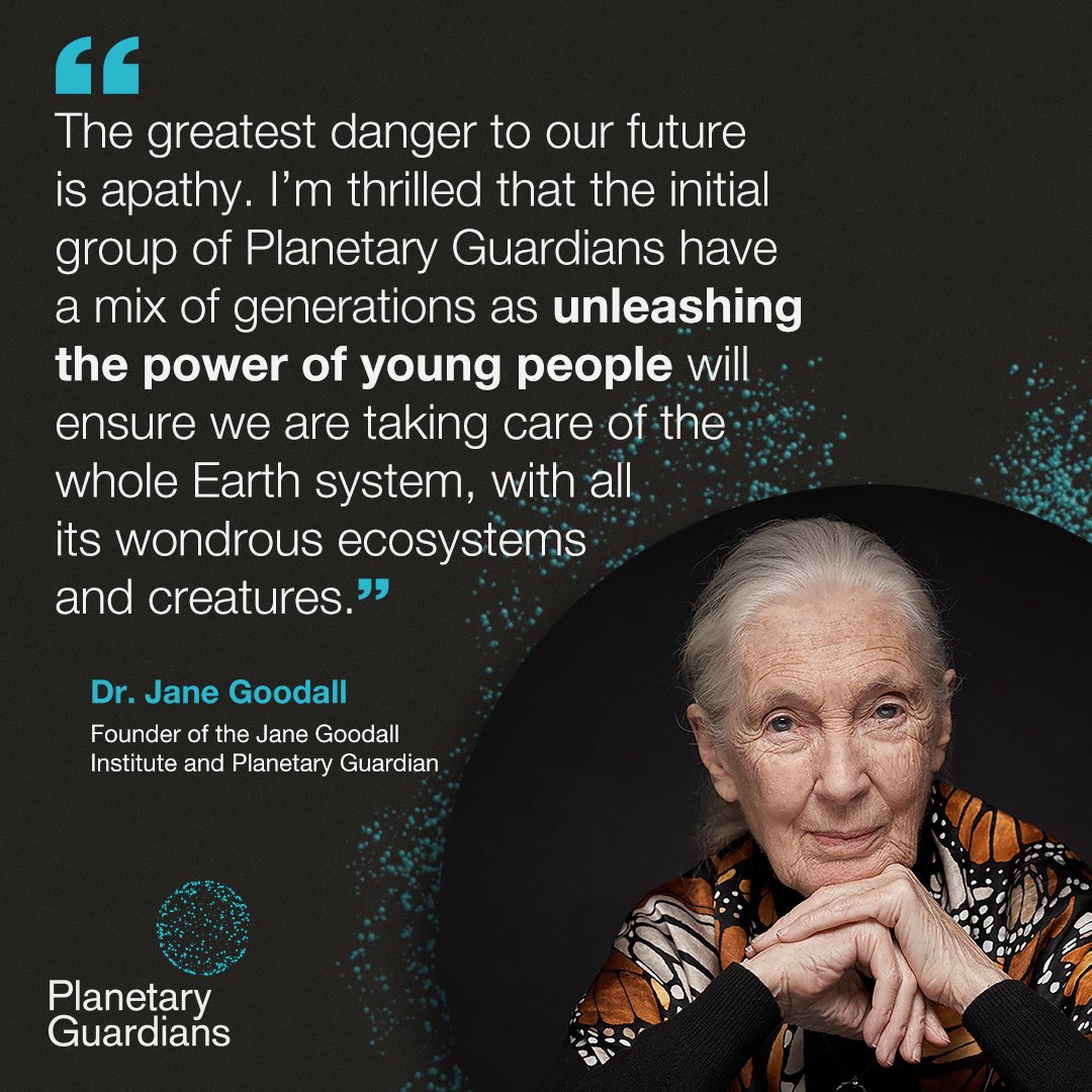.@janegoodallinst PhD, DBE is Founder of the Jane Goodall Institute & UN Messenger of Peace - and also part of the @planetarygdns. Find out more about our work here planetaryguardians.com/#who-we-are 📸 Vincent Calmel