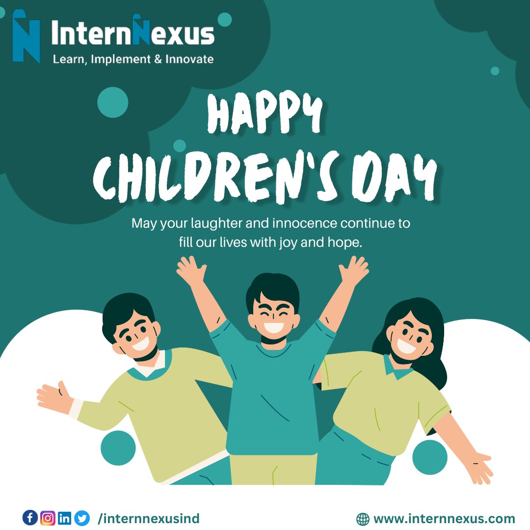 Internnexusind's tweet photo. "Happy Children's Day to the little sparks that light up our world with joy and wonder!"🎉 
Celebrating the pure magic of childhood with love from the Internnexus Team. 💖 
#HappyChildrensDay #InternnexusLove #InnocenceUnleashed  #InternNexusWishes #InternNexusTechies #Innovation https://t.co/M7C2bnqnjg