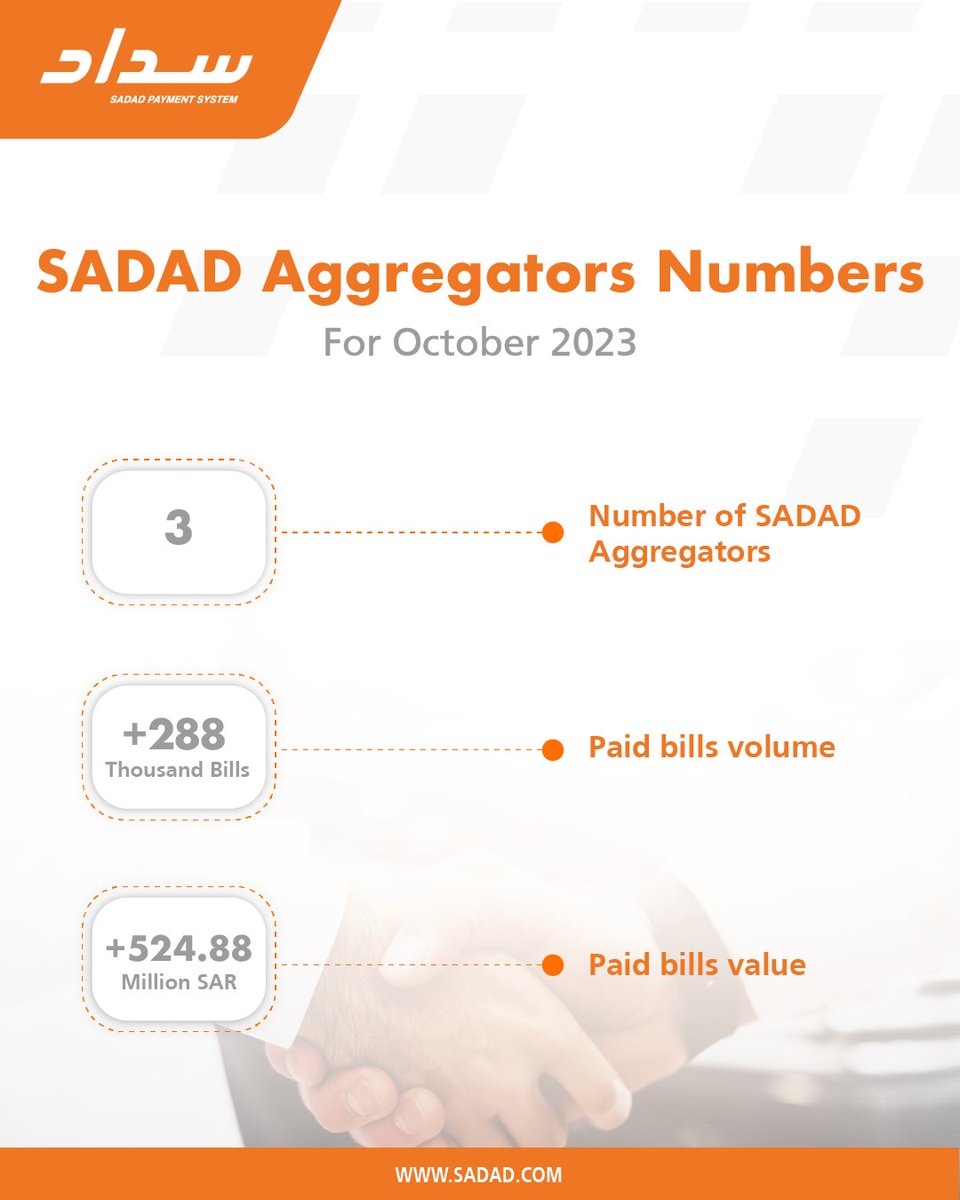 SADAD's tweet photo. #SADAD Aggregators transactions during October 2023.
#SADAD_numbers https://t.co/J6mWpplSIM