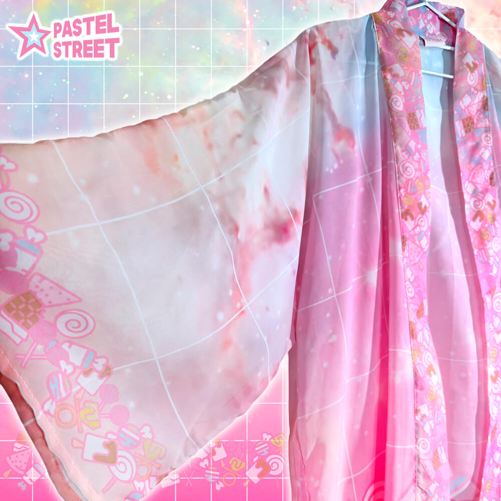 SUGAR GALAXY CHIFFON JACKET 2023 🍭💫
\( ˙▿˙ )/ 💖
Now available at 👉 Pastelstreet.com 👈

ALL DESIGNS RESTOCKED AS WELL! (•̀⌄•́)/ 💖💖💖

#pastelstreet #kawaiifashion #handmade #handmadeclothing