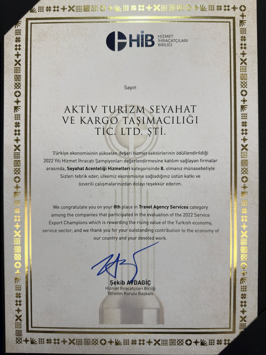 Gurur duyuyoruz. Türkiye’deki tüm seyahat acentaları içinde 2021 de olduğu gibi , 2022 yılı ödüllerinde yine 8. olmanın ve Kültür Turizmi kategorisinde 1. olmanın gururunu yaşıyoruz. Türkiye’nin en büyüğü olma yolunda emin adımlarla ilerliyoruz. Bana bu gururu yaşatan tüm
