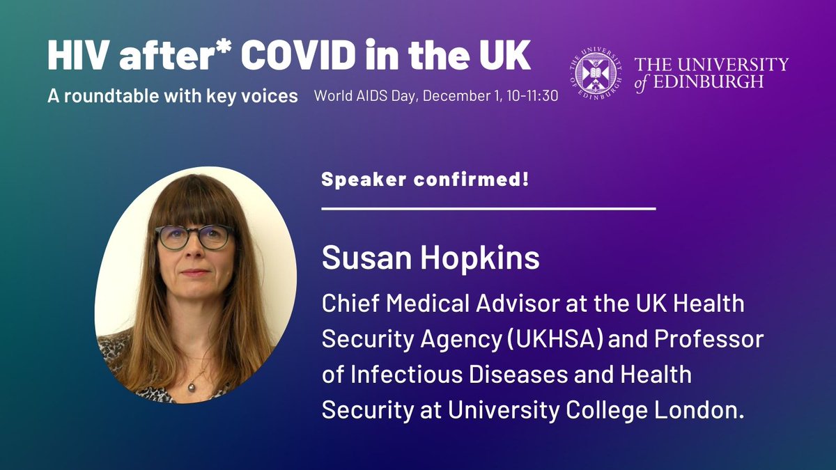 @BiomedSelfSoc @ViralMemories @chaseledin @ElainaGMamaril And we can now confirm that the amazing @SMHopkins from @UKHSA will also be speaking at this event! Come talk about the challenges, opportunities & hopes for HIV post-COVID. 💻Zoom, Friday Dec. 1, 10-11:30am 👉Register: bit.ly/40EQRAI
