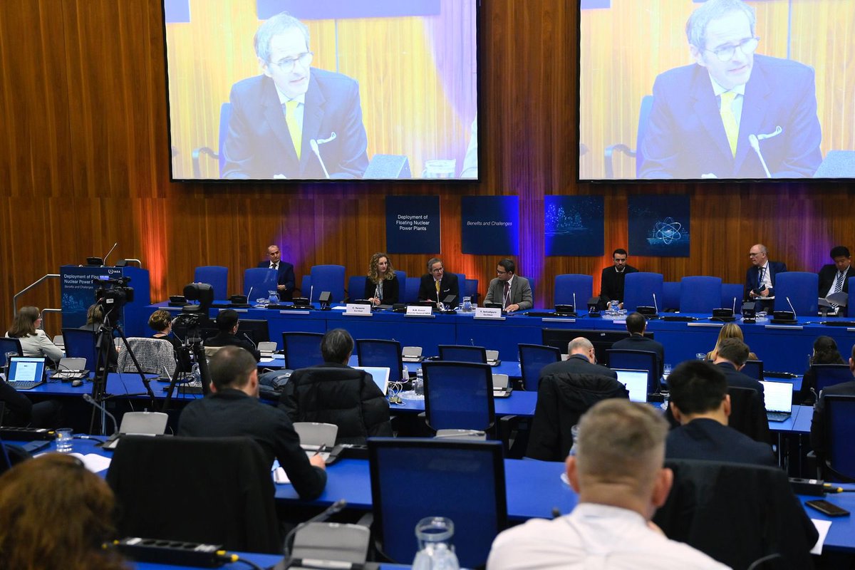 rafaelmgrossi's tweet photo. Opened @IAEAorg Symposium on the Deployment of Floating Nuclear Power Plants acknowledging a critical need: to achieve #ClimateGoals, nuclear capacity must double by 2050. This includes extending existing plants, building new large reactors, and embracing innovative solutions. https://t.co/tTm6BX4bjI
