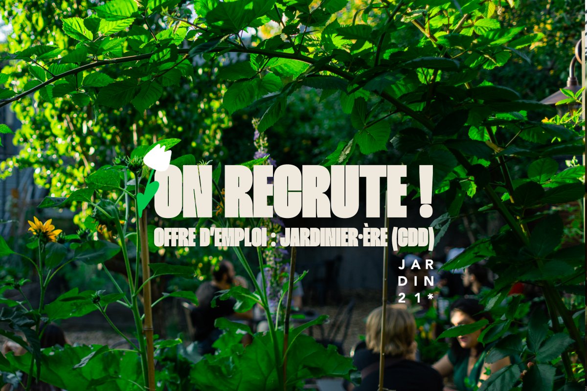 [OFFRE EMPLOI : JARDINIER·ÈRE]
On recherche un·e jardinier.ère pour s'occuper de notre potager et animer nos ateliers de jardinage pour la prochaine saison du Jardin21.
Détails de l'offre : bit.ly/emploi-jardini…

#emploi #jardinage #agricultureurbaine #potager #paris #paris19