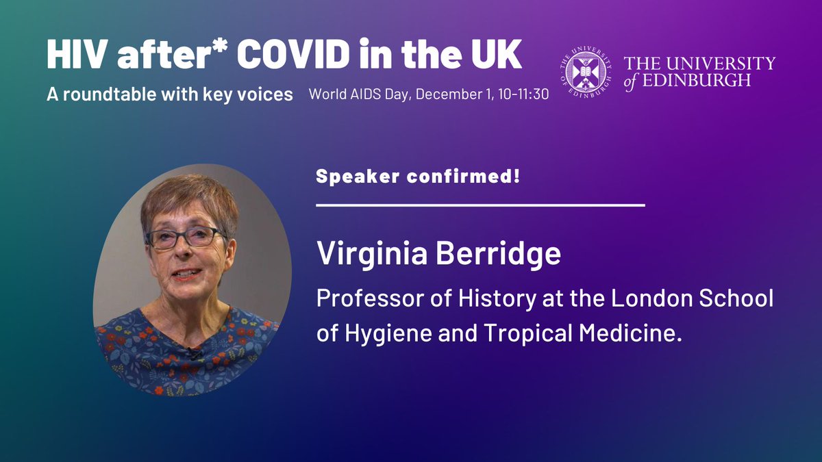 And for the history buffs, we will also have the amazing Virginia Berridge from @LSHTM speak about the futures of HIV after* COVID! 💻Zoom, Friday Dec. 1, 10-11:30am 👉Register: bit.ly/40EQRAI