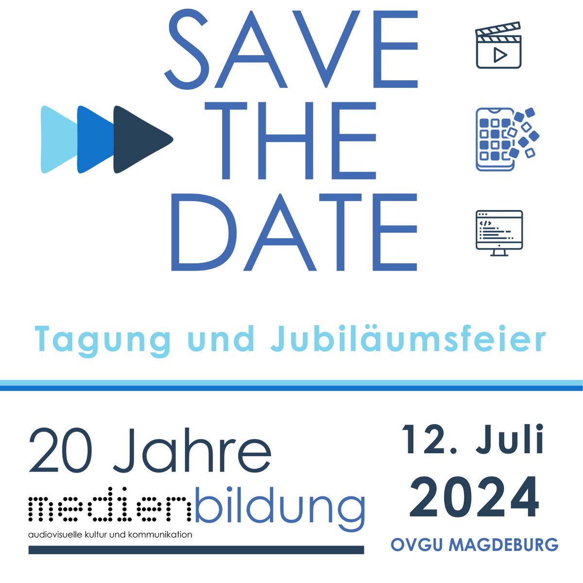 @IskeS@bildung.social (@iskes) on Twitter photo 2024: 20 jähriges Jubiläum BA-Medienbildung an der Otto-Von-Guericke-Universität Magdeburg: Please SAVE-THE-DATE.
#medienbildung #ovgupresse #gmk #medienpädagogik @medienpaed_com <a href="/jn_med/">Junges Netzwerk Medienpädagogik</a> <a href="/mp_dgfe/">DGfE Medienpädagogik</a> @medienpaed_dgfe <a href="/MedienpaedOEFEB/">Sektion Medienpädagogik (ÖFEB)</a> <a href="/INF_OvGU/">FIN - Fakultät für Informatik @ OvGU</a> 2024: 20 jähriges Jubiläum BA-Medienbildung an der Otto-Von-Guericke-Universität Magdeburg: Please SAVE-THE-DATE.
#medienbildung #ovgupresse #gmk #medienpädagogik @medienpaed_com <a href="/jn_med/">Junges Netzwerk Medienpädagogik</a> <a href="/mp_dgfe/">DGfE Medienpädagogik</a> @medienpaed_dgfe <a href="/MedienpaedOEFEB/">Sektion Medienpädagogik (ÖFEB)</a> <a href="/INF_OvGU/">FIN - Fakultät für Informatik @ OvGU</a>