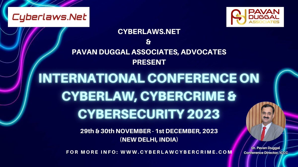 Cyberlaw Conf (@cyberlawconf) on Twitter photo International Conference on #Cyberlaw, #Cybercrime & #Cybersecurity (#ICCC)
“Let The Numbers Speak”
Confirmed Speakers – 210+ as on date (cyberlawcybercrime.com/speakers-iccc-…)
Supporters – 160+ (cyberlawcybercrime.com/supporters-ove…)
Attendees – 1500+
To Register - cyberlawcybercrime.com/registration International Conference on #Cyberlaw, #Cybercrime & #Cybersecurity (#ICCC)
“Let The Numbers Speak”
Confirmed Speakers – 210+ as on date (cyberlawcybercrime.com/speakers-iccc-…)
Supporters – 160+ (cyberlawcybercrime.com/supporters-ove…)
Attendees – 1500+
To Register - cyberlawcybercrime.com/registration