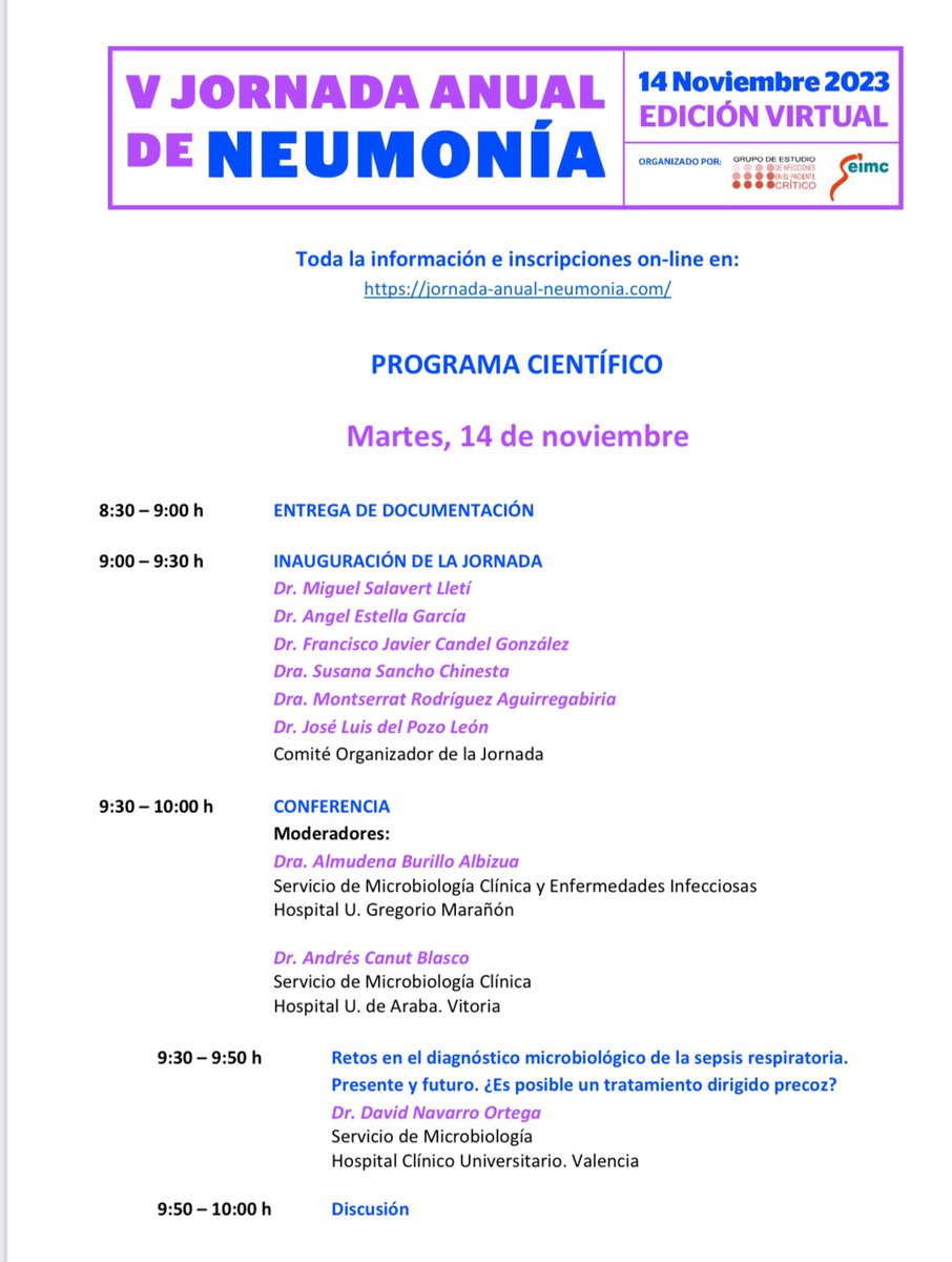 Hoy celebrando el Día Mundial de la Neumonía, en Madrid, con el estímulo y visión multidisciplinar del GEIPC de la SEIMC y atrayendo el interés y la participación de muchos colaboradores y amigos. ¡Todos actualizándose y aprendiendo! ¡Aún te puedes unir a la plataforma on line!