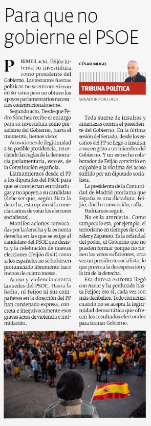 Cesarmogoz's tweet photo. Los motivos dl PP: q no gobierne el PSOE.
Mi artículo en El
Progreso d Lugo! https://t.co/rePwhspTCN