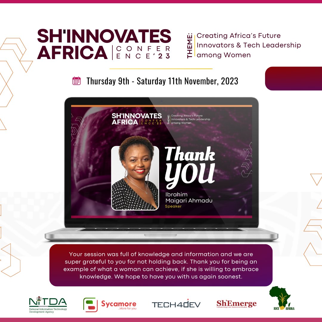 Sh_Emerge's tweet image. Here&apos;s expressing our heartfelt gratitude to our speaker, @Sally Kimangu (Miss Kim) for sharing your wealth of knowledge and expertise with us at the Sh&apos;Innovates Africa Conference.

#ShEmerge #ShInnovatesAfrica2023