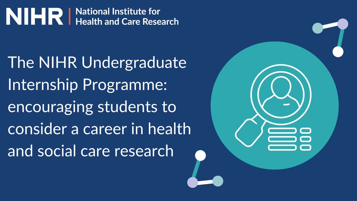 📢Applications are now open for the NIHR Undergraduate Internship Programme 🎯Aimed at students from underrepresented professions in the early stages of their academic studies 📝Visit here for more information on how to apply: nihr.ac.uk/funding/nihr-u…