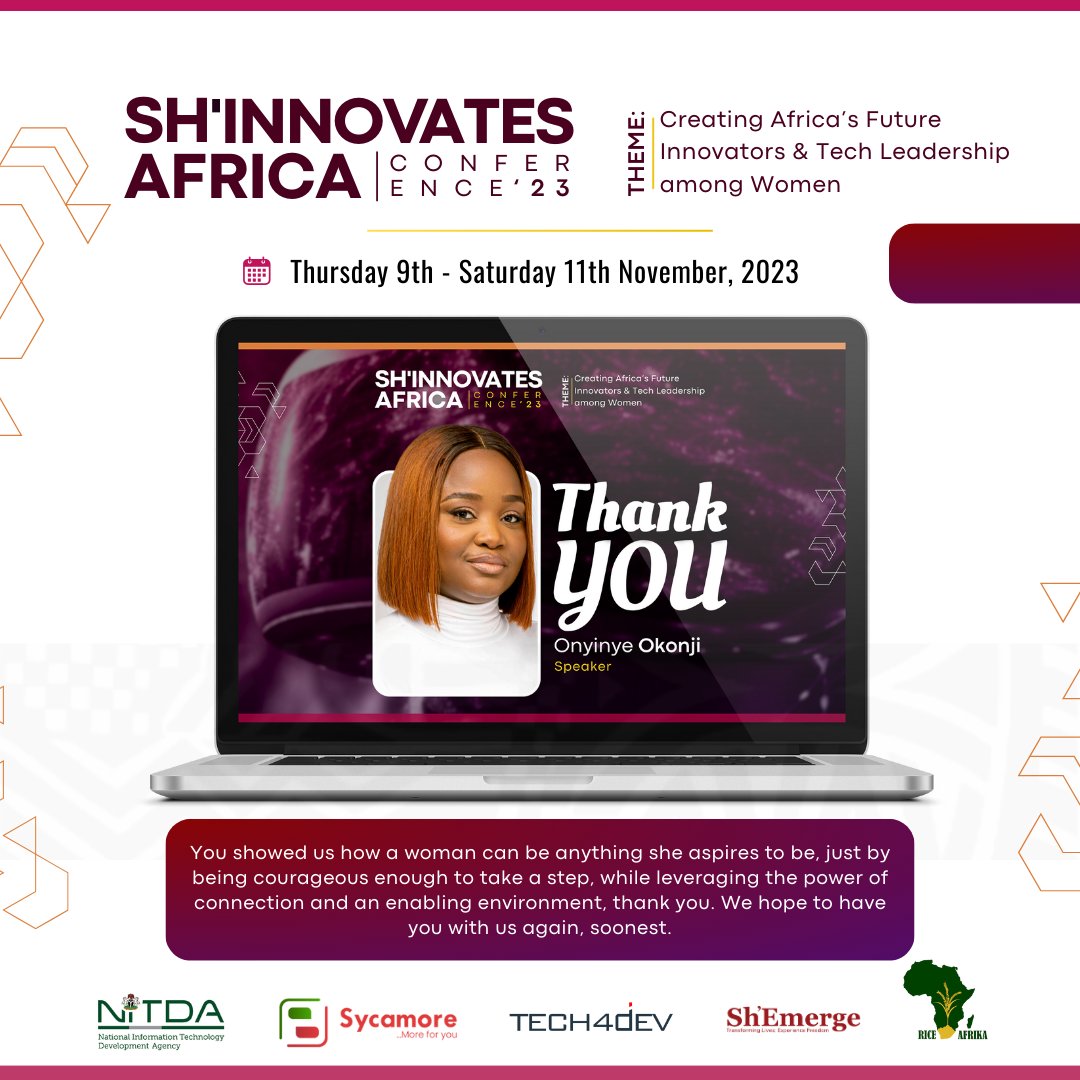 Sh_Emerge's tweet image. Our heartfelt gratitude goes to our very esteemed speaker @Onyinye Okonji for simplifying the idea of women transitioning to tech, making it as easily relatable as possible.

#ShEmerge #ShInnovatesAfrica2023 #FrancesAborigho #TechConference #InnovationRevolution #VirtualEvent