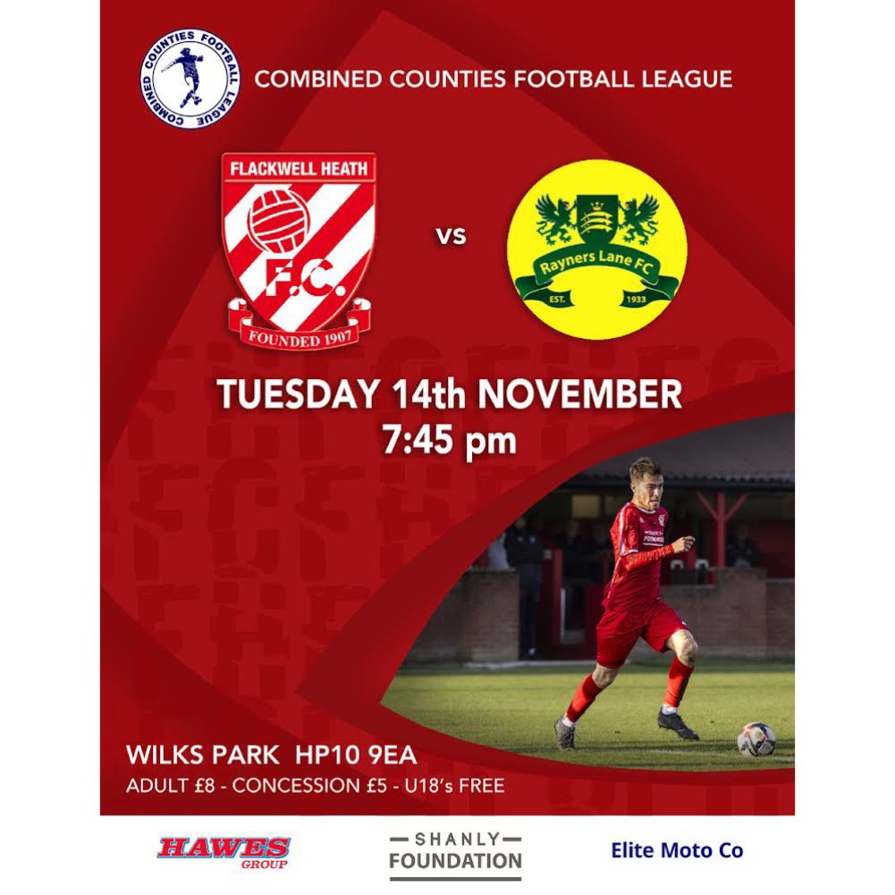 Match-Day Tonight we welcome the @ComCoFL Premier North Division leaders to Wilks Park! 🆚 @RaynersLaneFC ⏰ 7.45pm KO 🏟️ Wilks Park, HP10 9EA 🍔 Tea Bar & Bar 🍺 🎟️ £7 Adult/£5 Concession/U18 Free #Heathens #TuesdayNightsUnderTheLights